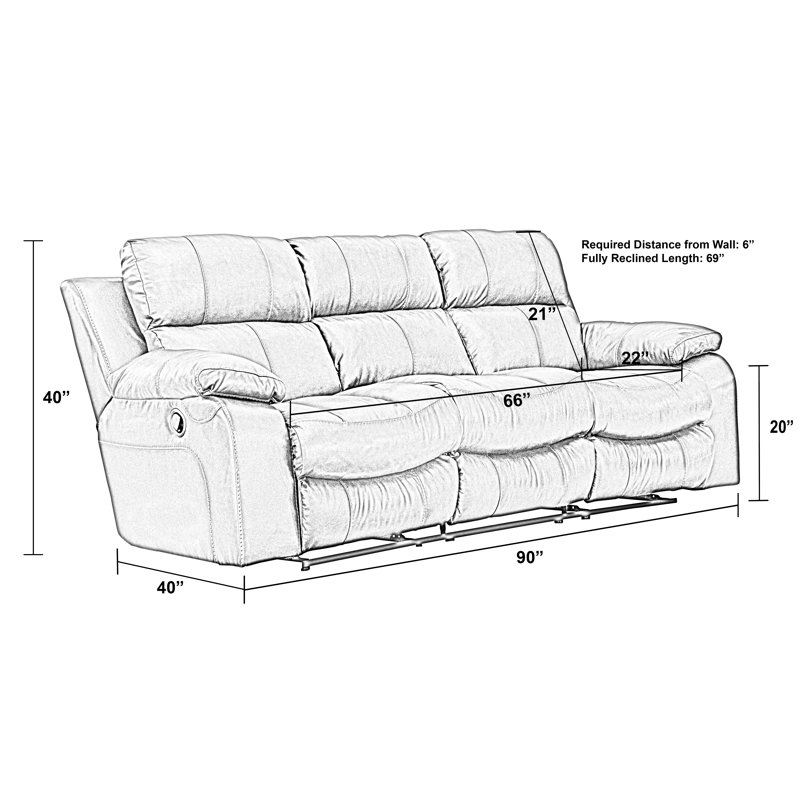 Lark Manor Akylah 90" Leather Match Pillow Top Arm Reclining Sofa